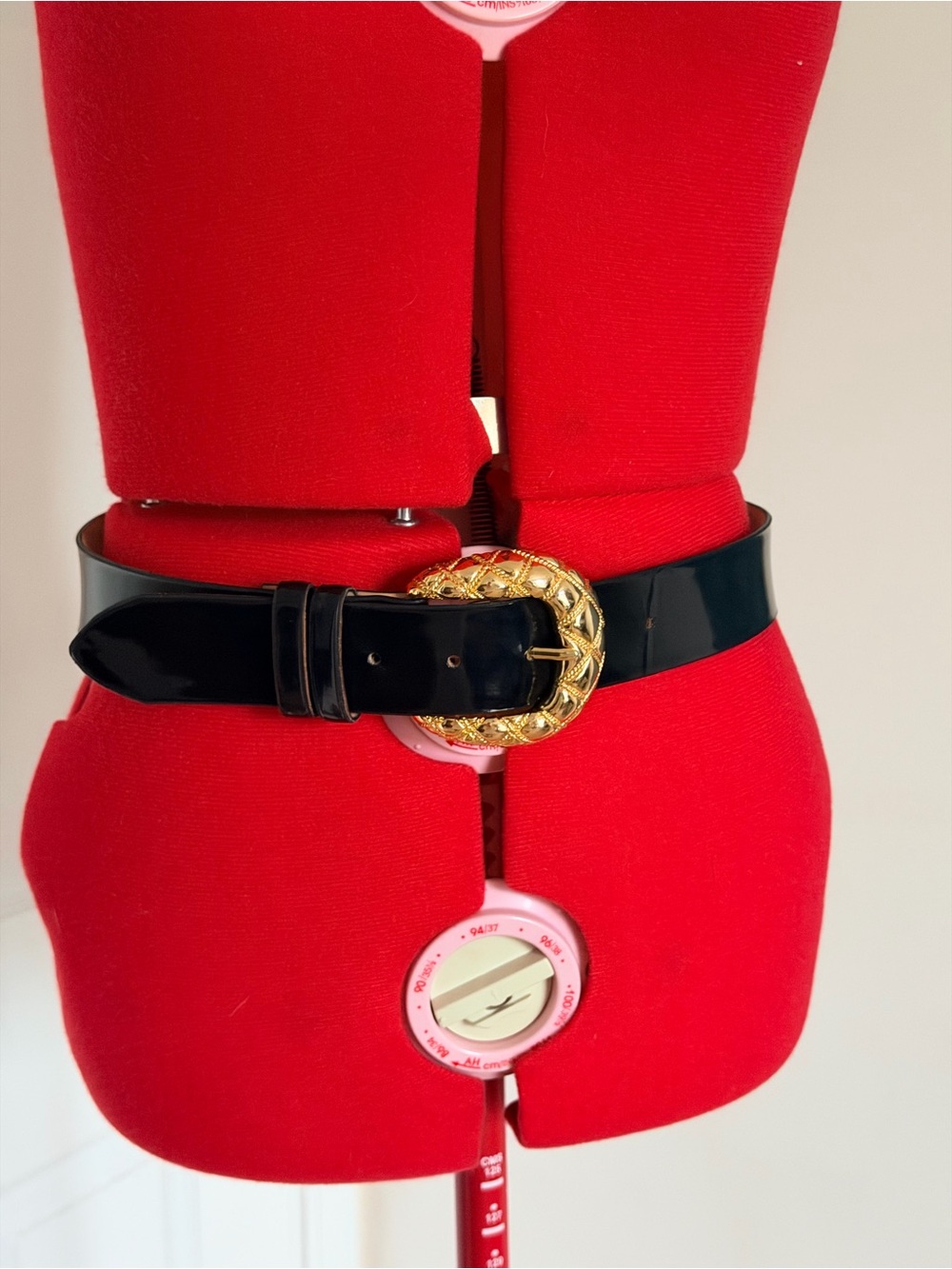 Rodier Paris Patent Leather Belt Black Gold Buckle S-M